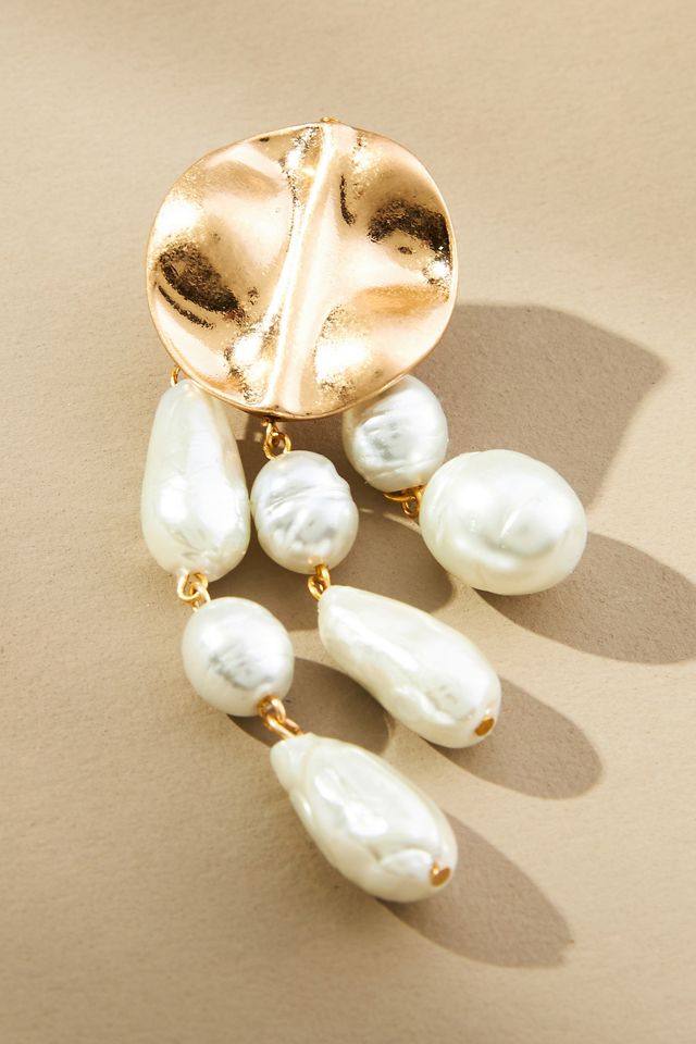 Molten Circle Pearl Drop Earrings #2