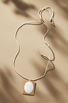 By Anthropologie Large Square Stone Pendant Necklace In Beige