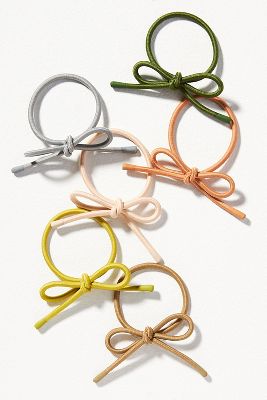 Shop Anthropologie Assorted Bow Hair Bobbles, Set Of 6 In Green