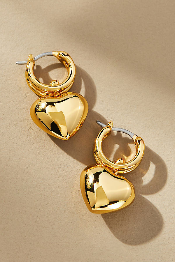 Shop Jenny Bird Puffy Heart Huggie Earrings In Gold