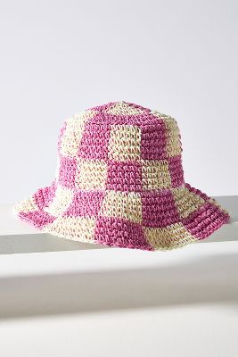 Shop Wyeth Checkered Straw Bucket Hat In Pink