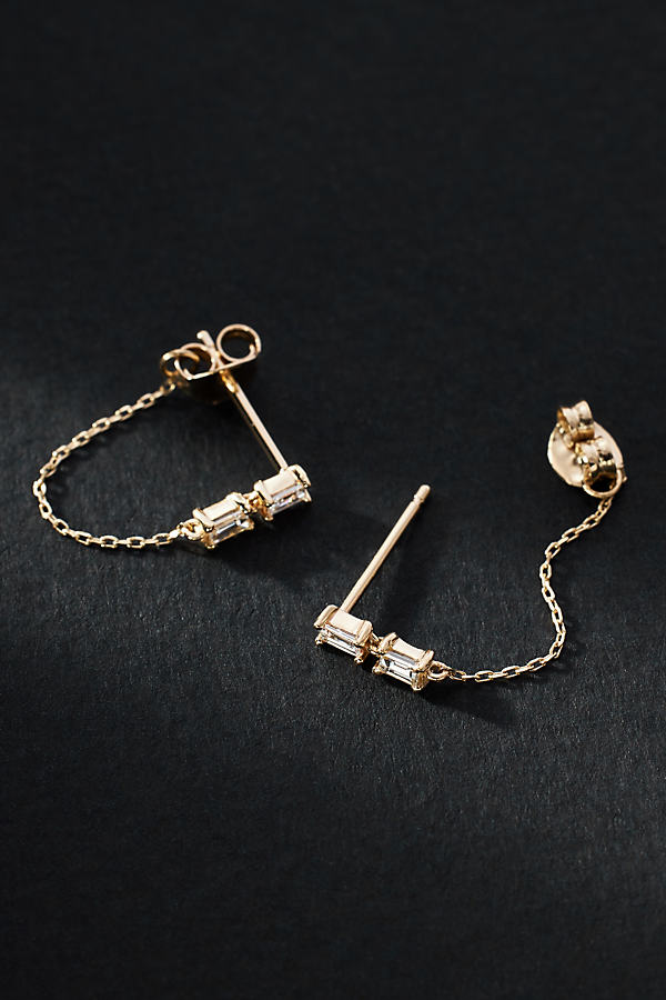 By Anthropologie Diamond Baguette Chain Loop Earrings In Gold