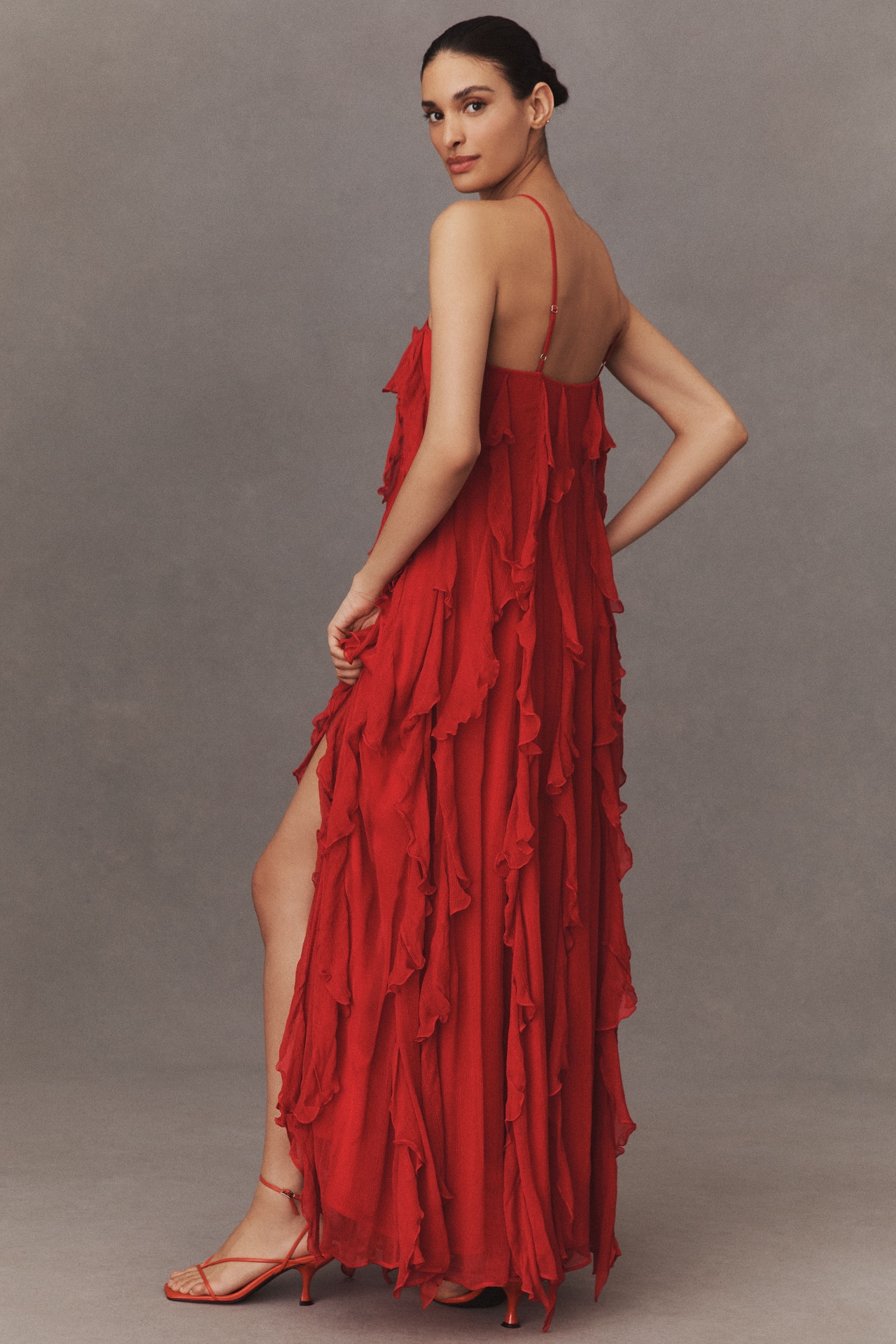 BHLDN Farrah High-Neck Ruffle Chiffon Maxi Dress