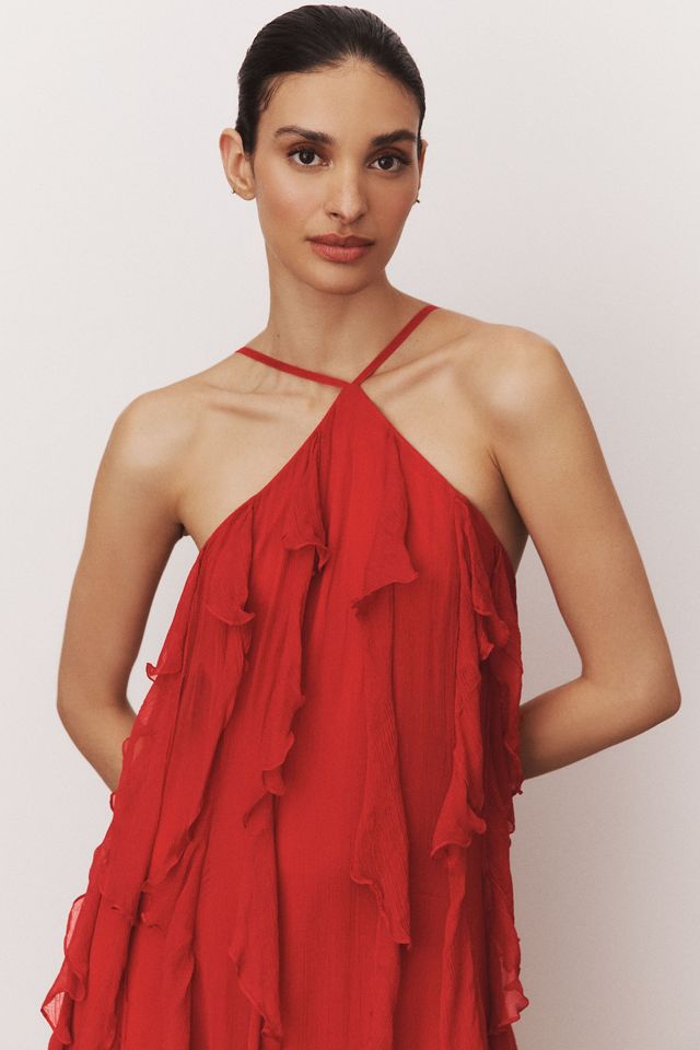BHLDN Farrah High-Neck Ruffle Chiffon Maxi Dress #5