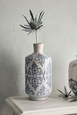 Terrain Damask Ceramic Vase, Tall In White