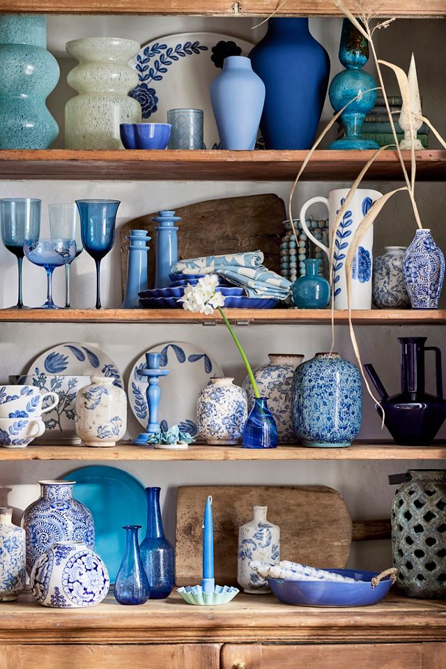 Blue Floral Ceramic Vase, Tall Terrain