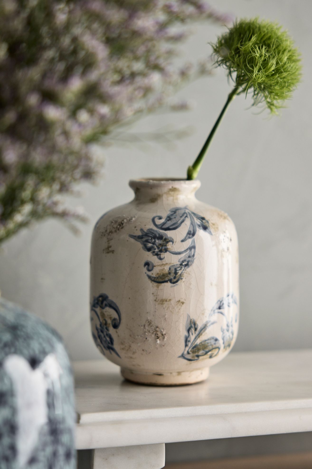 Scrollwork Ceramic Vase, Round - Multi, Standard, One Size