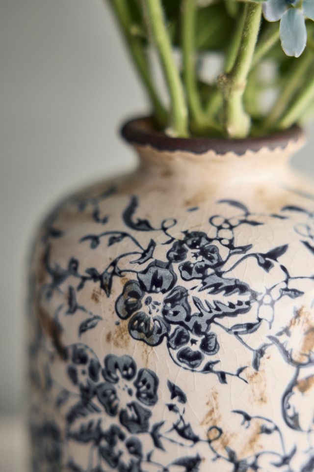 Blue Floral Ceramic Vase, Round #1