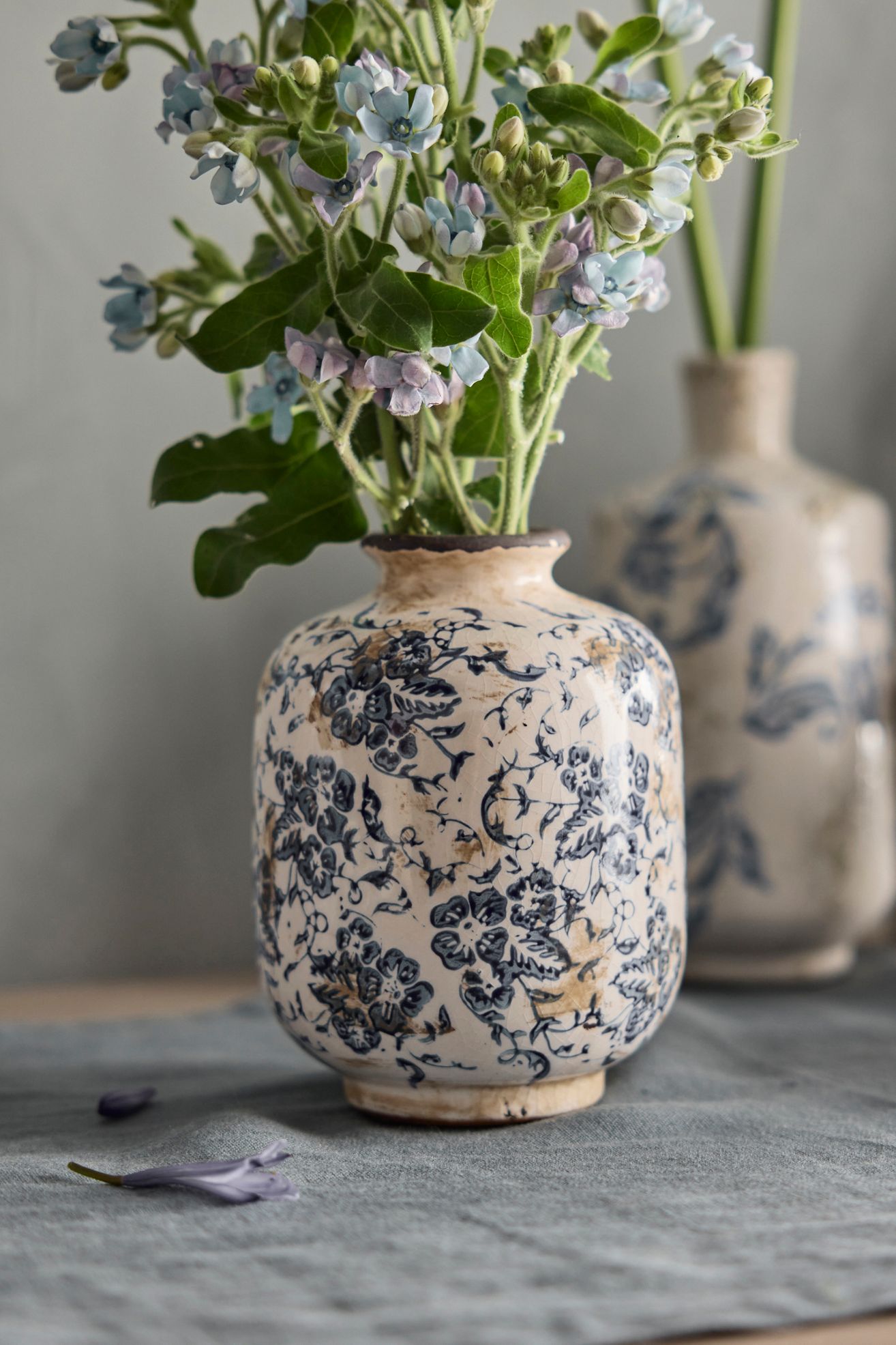 Blue Floral Ceramic Vase, Round - Multi, Standard, One Size