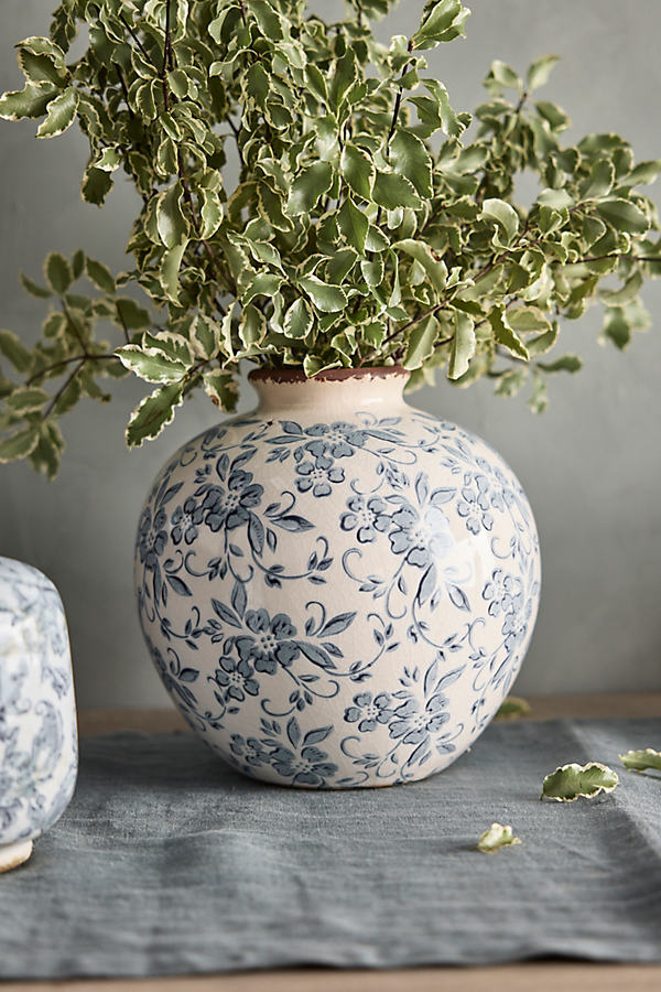 Terrain Floral Print Ceramic Vase, Large In White