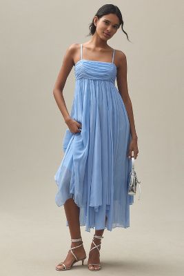 Shop Bhldn Lola Sleeveless Chiffon Midi Dress In Blue