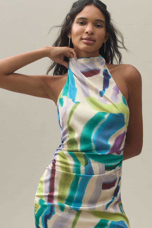 BHLDN Simone Printed Halter Satin Midi Dress
 #3