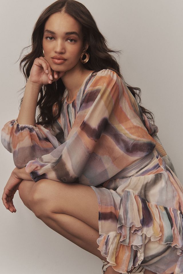 BHLDN Dawn High-Neck Long-Sleeve Mini Dress | Anthropologie