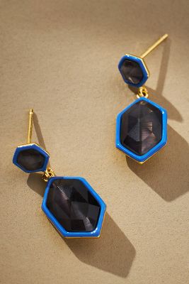 Shop By Anthropologie Colorblock Double-gem Dangle Earrings In Black
