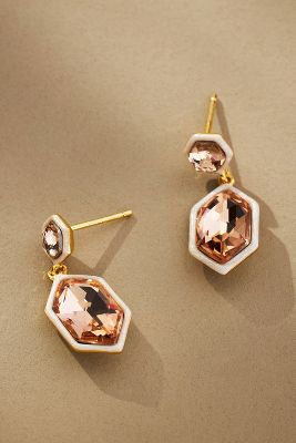 Shop By Anthropologie Colorblock Double-gem Dangle Earrings In Beige