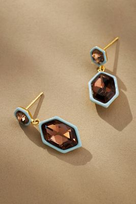 Shop By Anthropologie Colorblock Double-gem Dangle Earrings In Brown