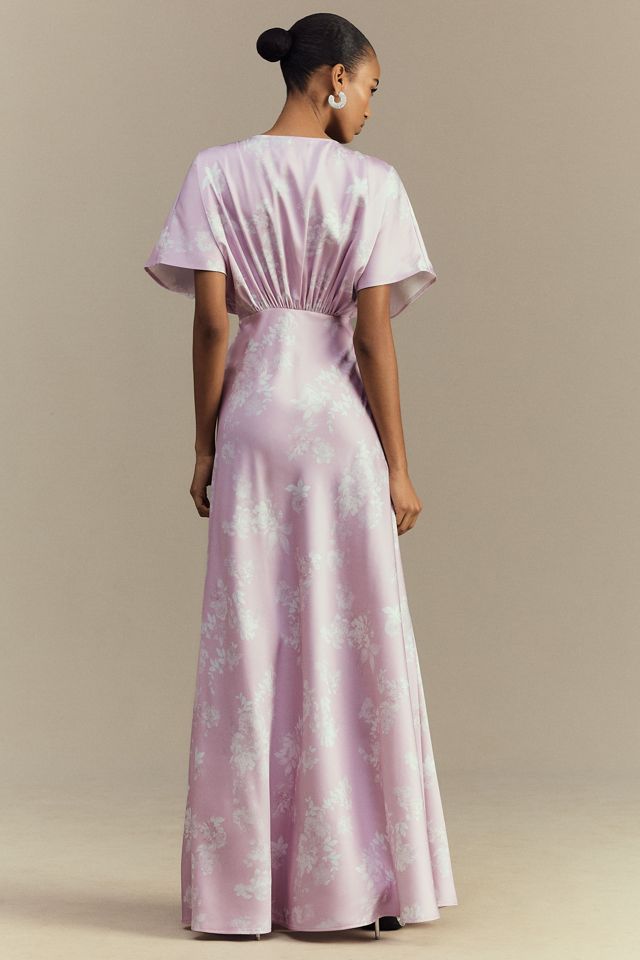 BHLDN Leila Deep-V Flutter-Sleeve Satin A-Line Gown #1