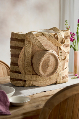 Terrain Striped Raffia Travel Tote, Natural In Beige