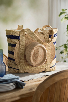 Shop Terrain Striped Raffia Travel Tote, Navy In Blue