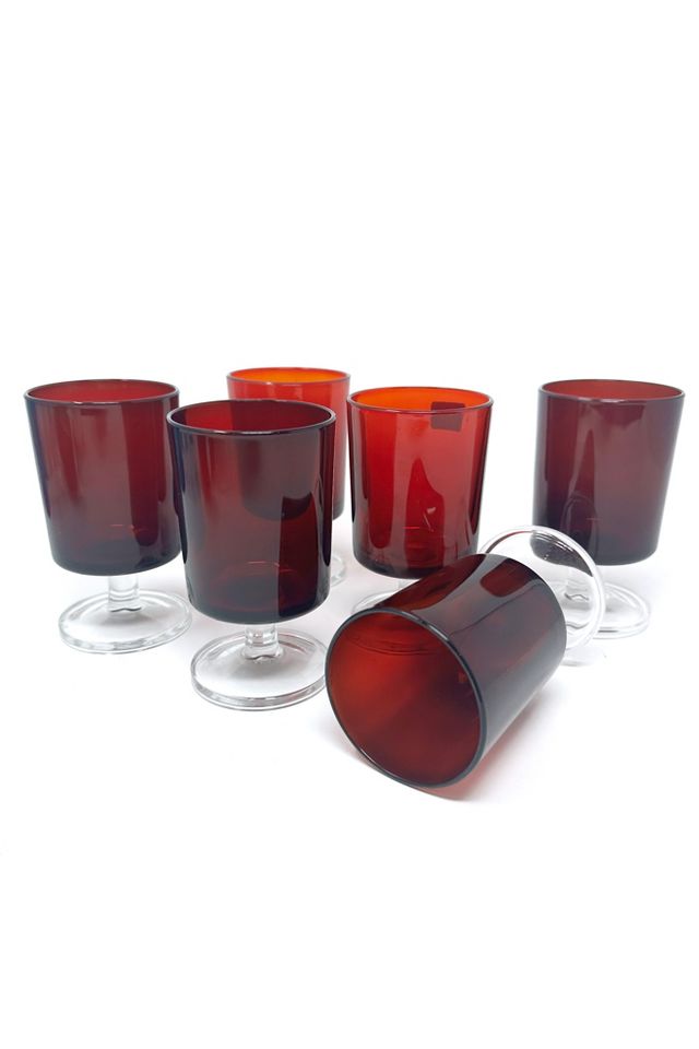 Red Wine Glasses French Portieux Vallerysthal White Opaline - Set