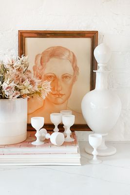 Old Flame Candle Co. Vintage White Opaline Portieux Vallerysthal Decanter Set