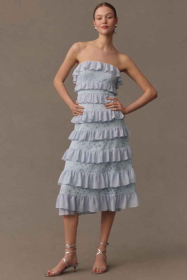 BHLDN Cami Strapless Tiered Chiffon Lace Midi Dress #3