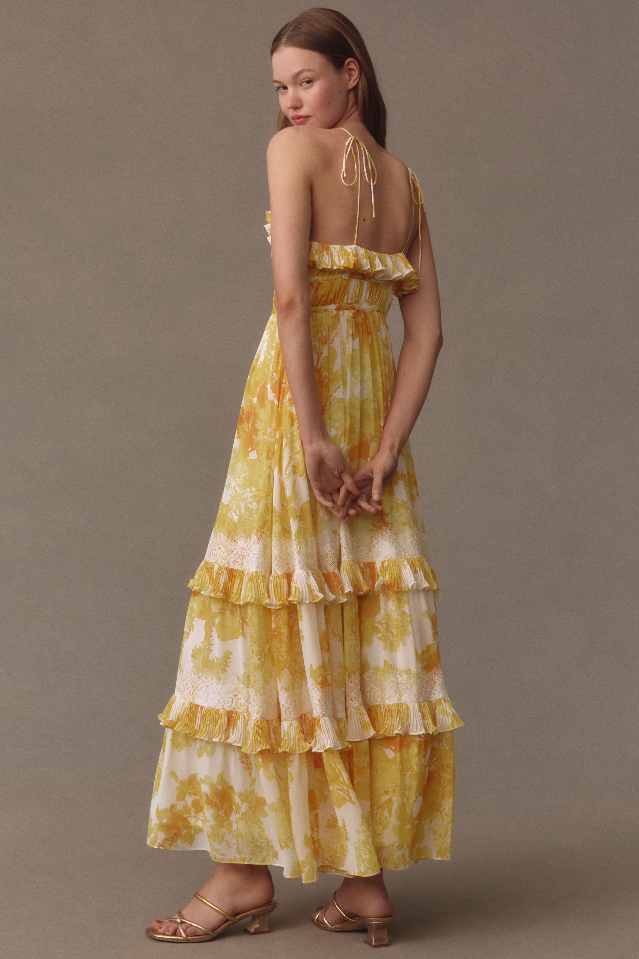 BHLDN Ava Chiffon High-Neck Ruffled Maxi Dress