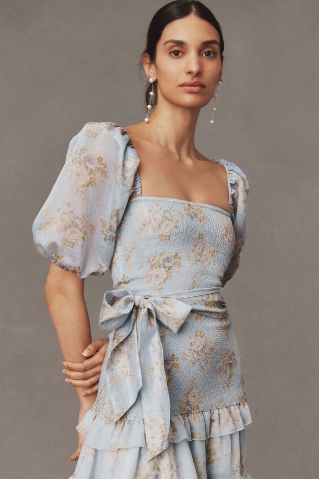V. Chapman Elsie Ruched Tiered Puff-Sleeve Gown | Anthropologie