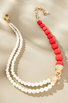 Shop By Anthropologie Mixed Bauble Necklace In Red