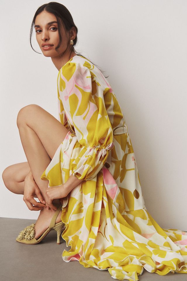 New Anthropologie HUTCH 2024 Saskia Maxi Dress $198 SMALL Yellow Floral