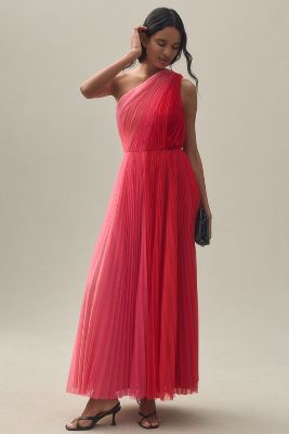 Shop Hutch One-shoulder Tulle Maxi Dress In Pink