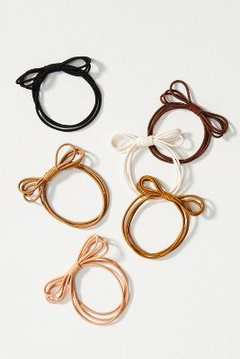 By Anthropologie Double Bow Hair Ties, Set Of 6 In Beige