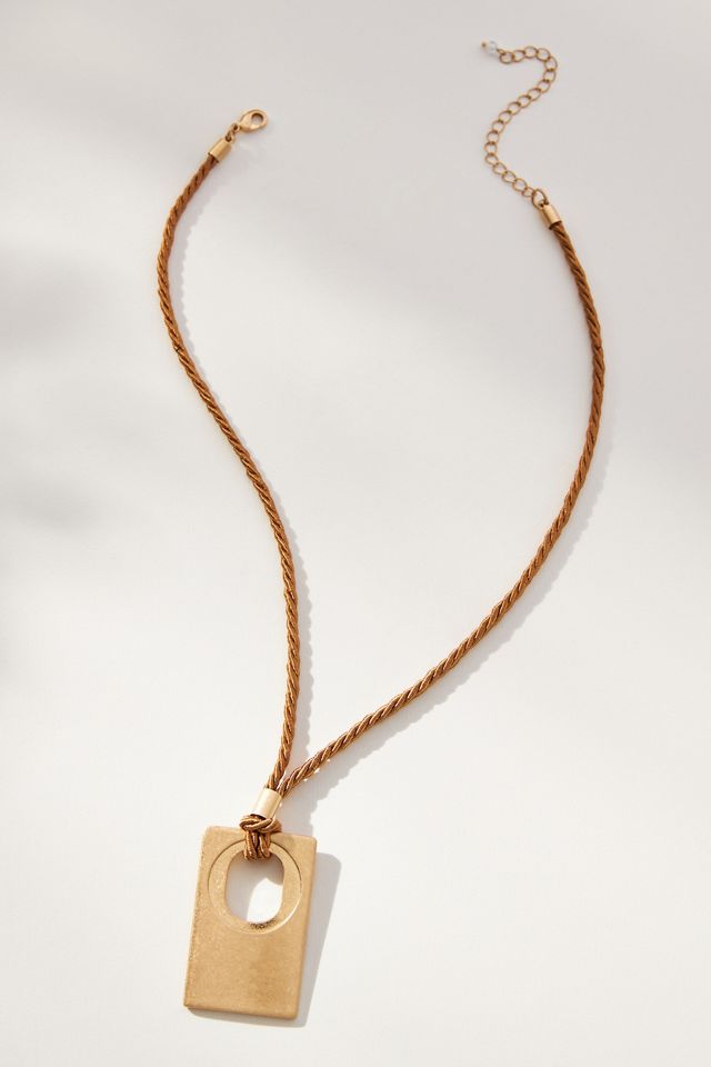 Square Pendant Rope Necklace #1
