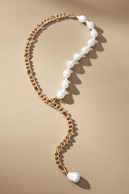 By Anthropologie Pearl Y-neck Chain Necklace In Gold