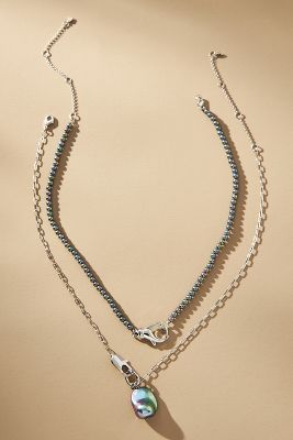 By Anthropologie Pearl Mix Necklaces, Set Of 3 In Grey