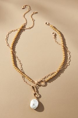 By Anthropologie Pearl Mix Necklaces, Set Of 3 In Beige