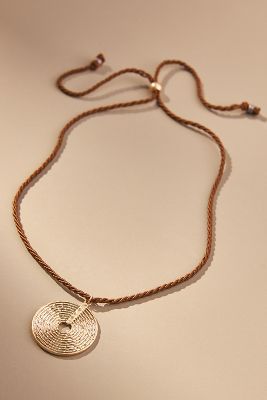 Shop By Anthropologie Woven Disc Pendant Rope Necklace In Brown
