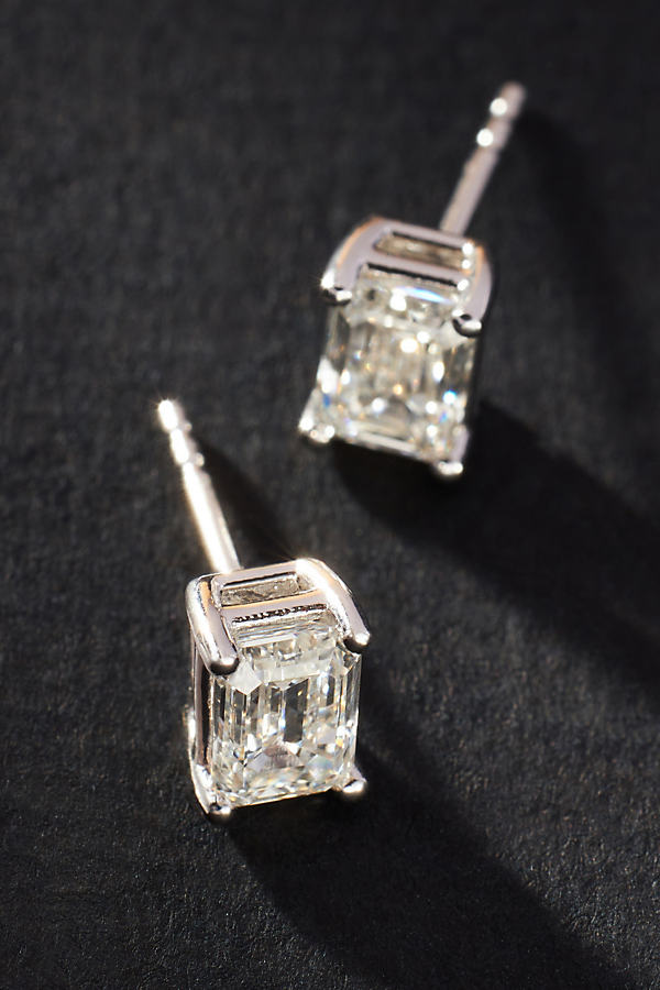 Shop By Anthropologie Emerald-cut Diamond Earrings In Silver