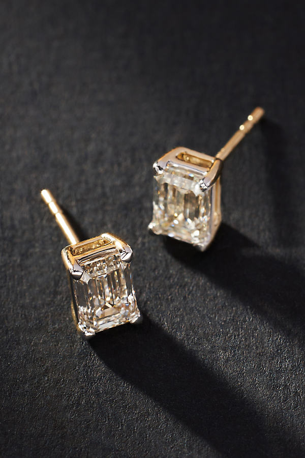 Shop By Anthropologie Emerald-cut Diamond Earrings In Gold