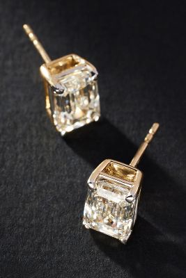 Shop By Anthropologie 4ct Emerald-cut Diamond Post Earrings In Gold