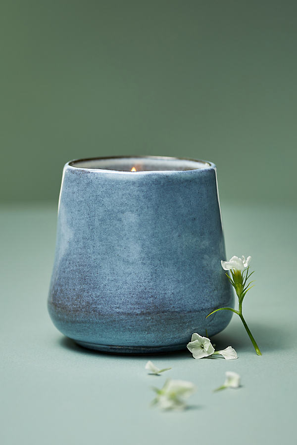 Anthropologie Lina Fresh Ocean Ceramic Candle In Blue