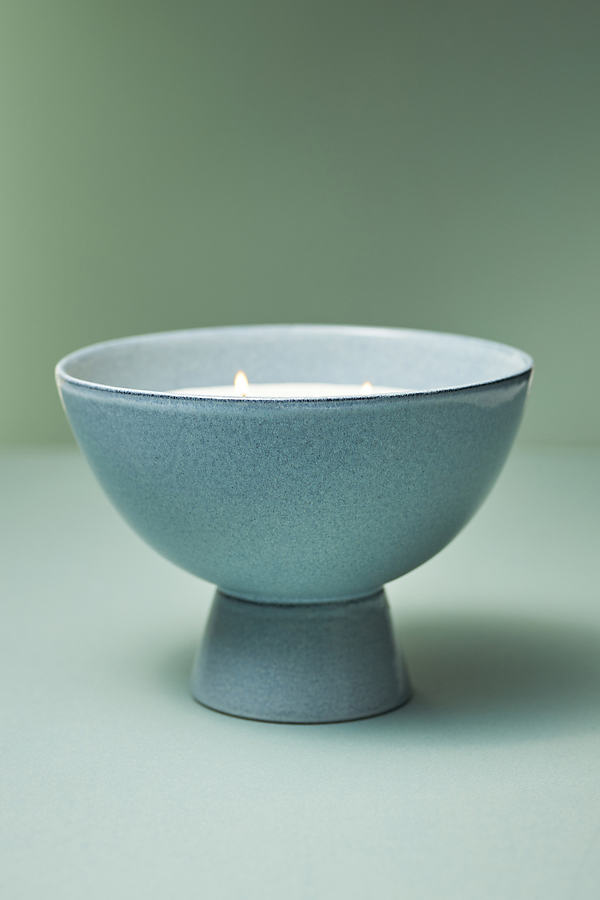 Anthropologie Lina Fresh Ocean Pedestal Ceramic Candle In Blue