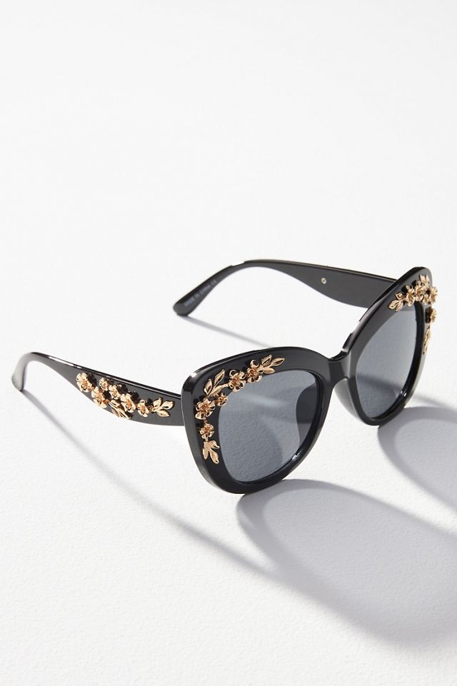 Floral-Trimmed Cat-Eye Sunglasses #1