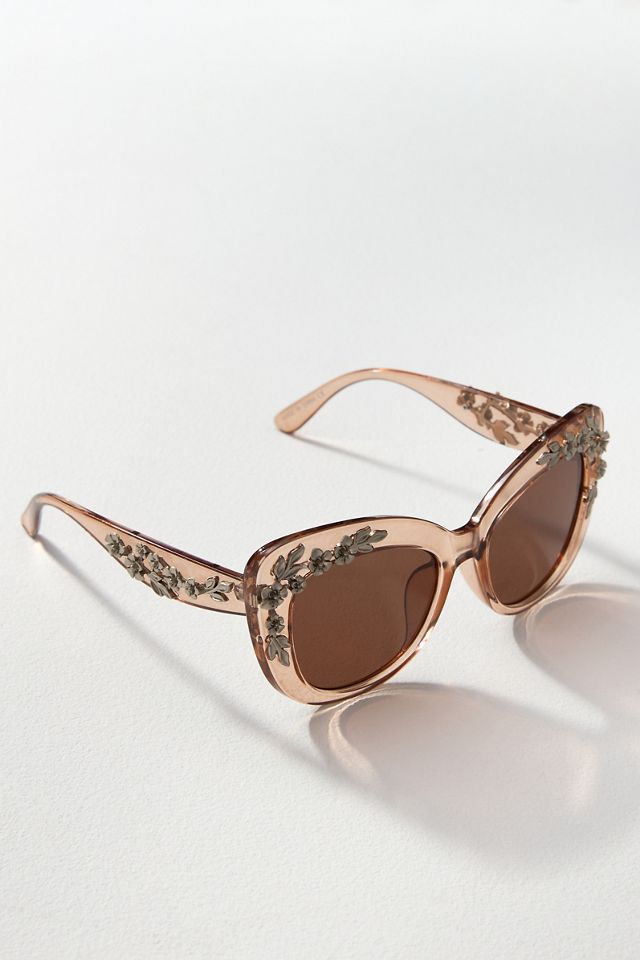 Floral-Trimmed Cat-Eye Sunglasses #1
