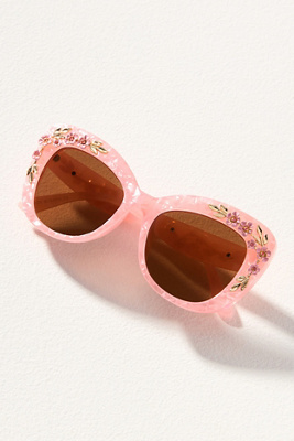 By Anthropologie Floral-trimmed Cat-eye Sunglasses In Pink
