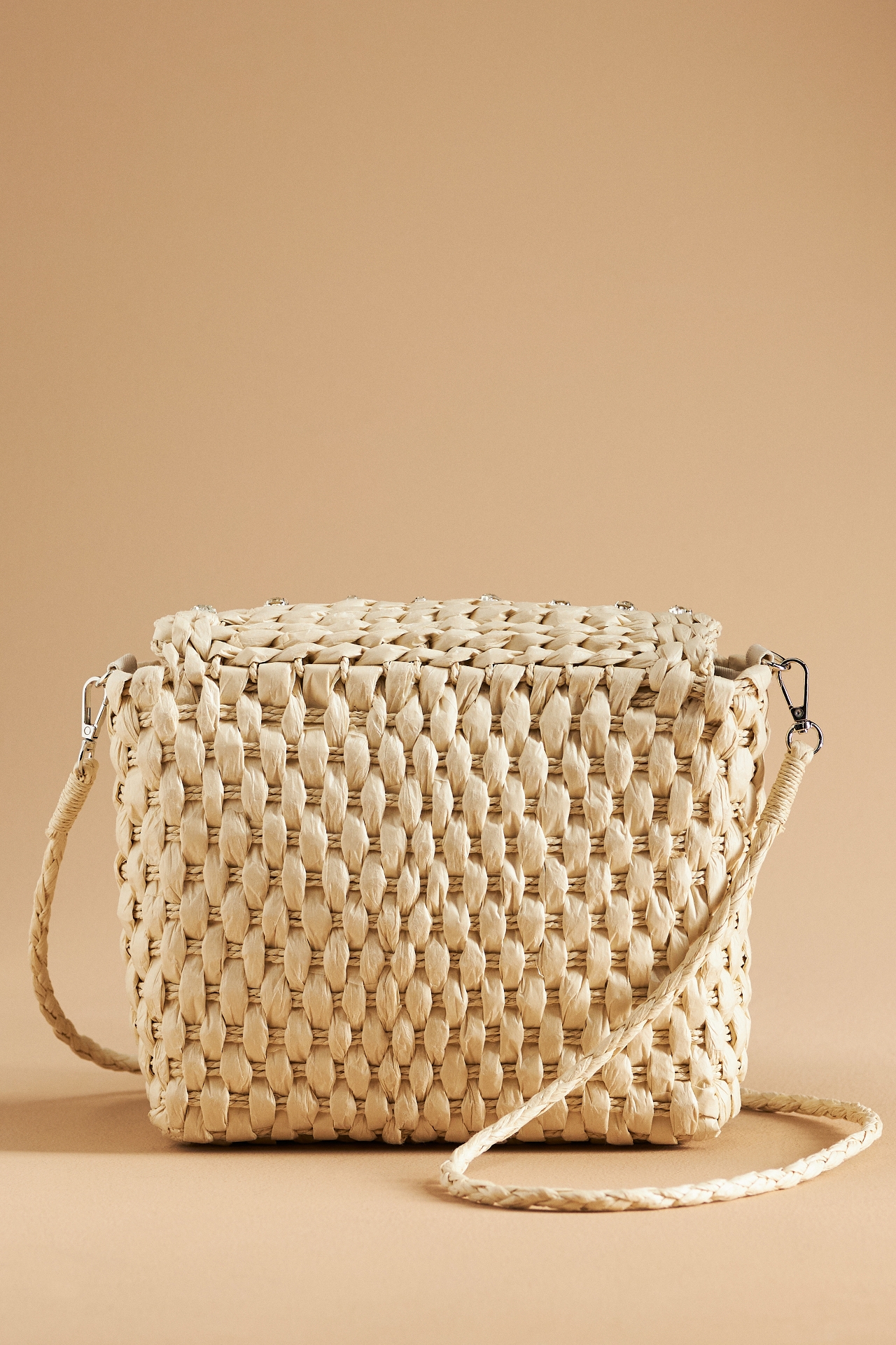 Embellished Straw Crossbody Bag