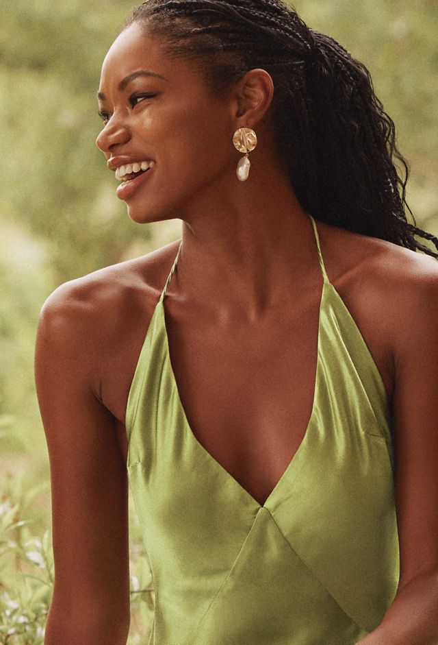 Bardot Yve Halter Open-Back Front-Slit Silky Maxi Dress #5