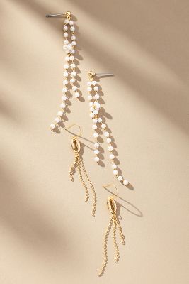 By Anthropologie Drippy Pearl Huggie Earrings, Set Of 2 In Gold