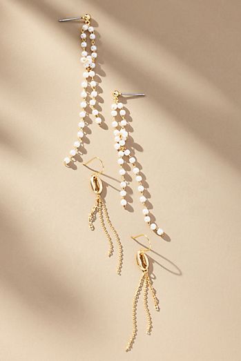 Drippy Pearl Huggie Earrings, Set of 2