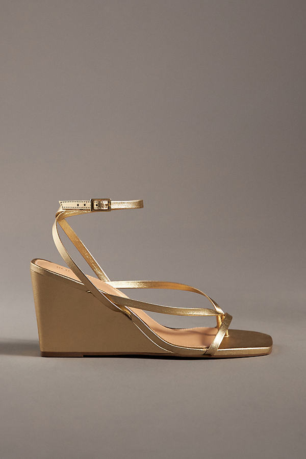 Maeve Strappy Wedge Heels In Gold